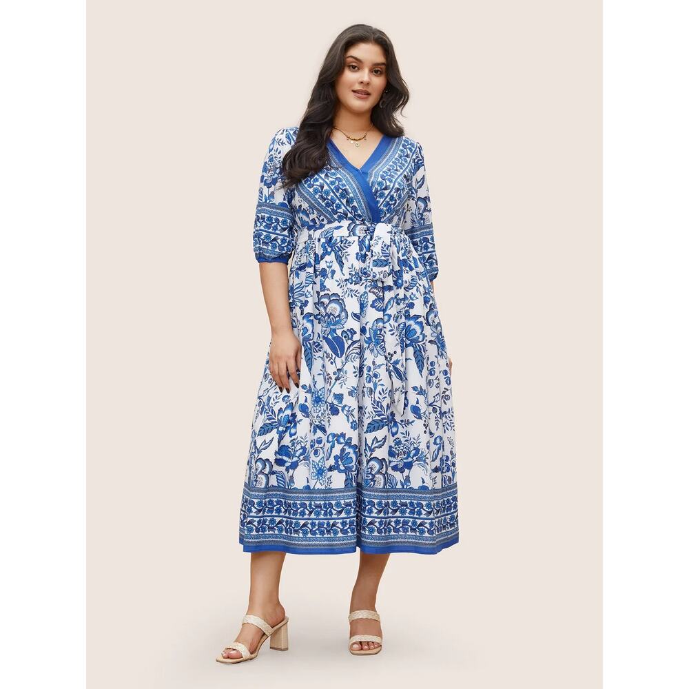 BloomChic Bandana Surplice Neck Lantern Sleeve Pocket Dress 2X. 18/20